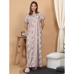 Sweet Dreams - Beige Women Printed Full Length Night Dress