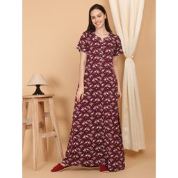 Sweet Dreams - Maroon Women Printed Full Length Night Dress