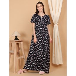 Sweet Dreams - Navy Blue Women Printed Full Length Night Dress