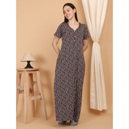 Sweet Dreams - Brown Women Printed Full Length Night Dress