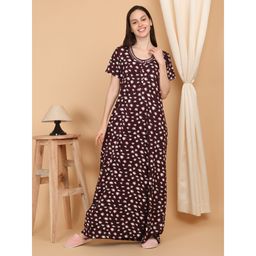 Sweet Dreams - Wine Women Printed Full Length Night Dress