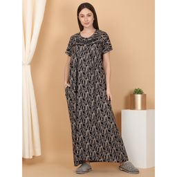 Sweet Dreams - Black Women Printed Full Length Night Dress