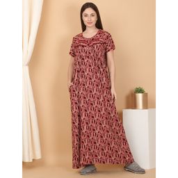 Sweet Dreams - Maroon Women Printed Full Length Night Dress