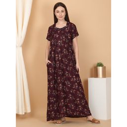 Sweet Dreams - Maroon Women Printed Full Length Night Dress