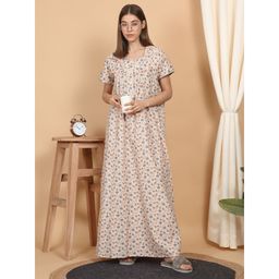 Sweet Dreams - Beige Women Printed Full Length Night Dress