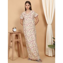 Sweet Dreams - Beige Women Printed Full Length Night Dress