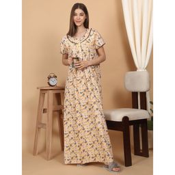 Sweet Dreams - Beige Women Printed Full Length Night Dress