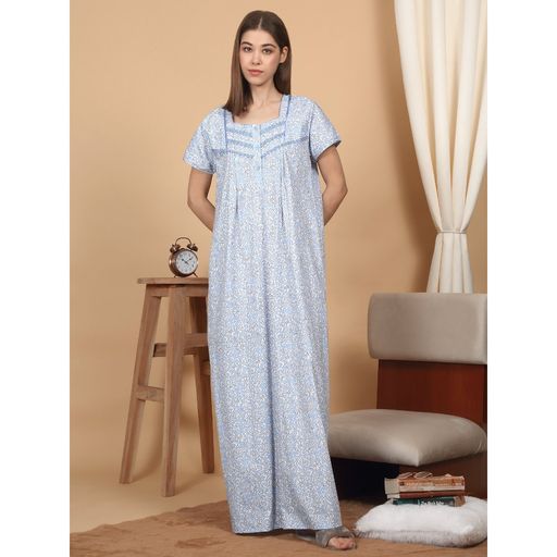 ankle length night dress Winter Warm Fleece Nightgowns for Women Long Sleeve Full Length with Pockets Soft Flannel Pajama Night Dress Blue XXL