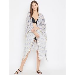 The Kaftan Company - Grey Poppies Kaftan Shrug With Fringes