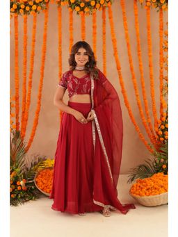 DEASHA INDIA - Rasha Red Detailed Lehenga Set
