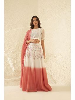 KAVANA - Women Coral Manorama Lehenga with Stitched Blouse and Dupatta