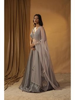 Arpita Sulakshana - Grey Organza Lehenga with Blouse and Dupatta