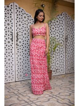 DEASHA INDIA - Sheen Red Cotton Leaf Printed Dress