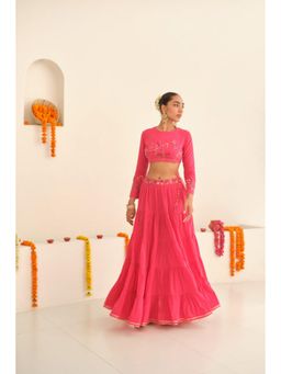 KAVANA - Women Pink Gulbano Cotton Lehenga with Stitched Blouse and Dupatta