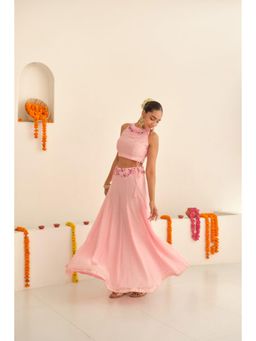 KAVANA - Women Pink Alka Chanderi Lehenga with Stitched Blouse and Dupatta