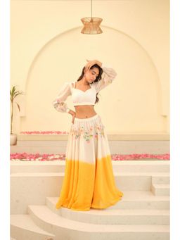 KAVANA - Women White Sunehri Chanderi Lehenga with Stitched Blouse and Dupatta