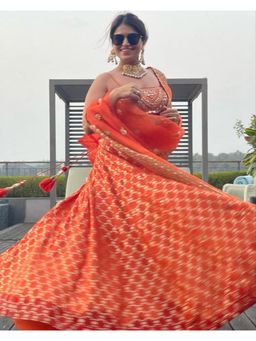 Gopi Vaid - Nidhi Kulra In Marigold Brocade Strappy Lehenga with Blouse and Dupatta