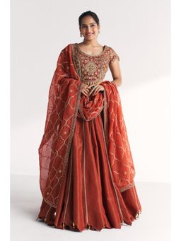 STUDIO BAGECHAA - Padma Rust Lehenga with Blouse and Dupatta