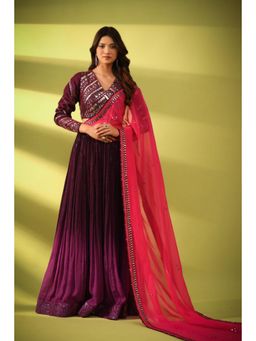 PALLAVI JAIPUR - Purple Solid/Plain Mirror Work Lehenga with Blouse and Dupatta
