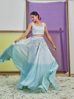 KAVANA - Women Blue Kumud Lehenga with Stitched Blouse and Dupatta