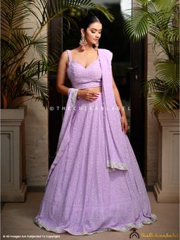 The Chikan Label - Lavender Chikankari Cut Dana Semi-Stitched Lehenga with Blouse and Dupatta