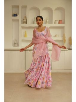 KAVANA - Women Pink Sana Lehenga with Stitched Blouse and Dupatta