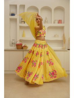 KAVANA - Women Yellow Gauri Lehenga with Stitched Blouse and Dupatta