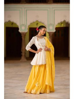 Taraasi - Chandni' Sunshine Yellow Mulmul Cotton Kalidar Ghaghra