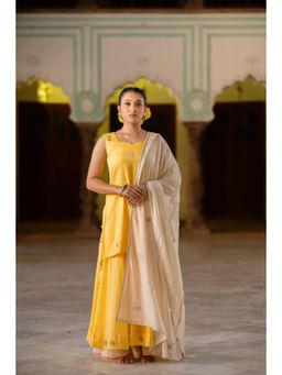 Taraasi - Nakhrali' Sunshine Yellow Mulmul Cotton Kalidar Ghaghra