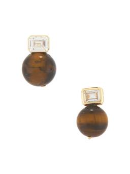 SHASHI - Emerald Baguette Women's Tiger Eye Faux Crystal Drop Earrings Brown