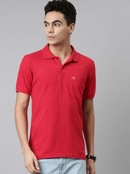Dixcy Scott - Maximus Mens Anti Microbial Finish Polo Neck Short Sleeves Solid T-shirt Red