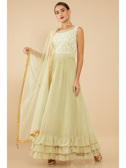 Soch - Women Green Embroidered Suit (Set of 3)