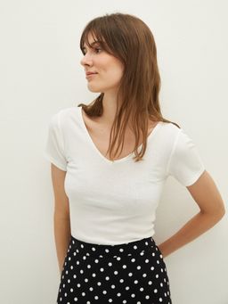 LC WAIKIKI - V Neck Straight Short Sleeve Women T-Shirt