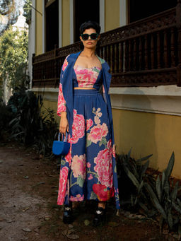 Paulmi & Harsh - Blooming Big Floral Blue Shade Jacket (Set of 3)