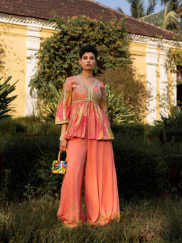 Paulmi & Harsh - Hint Of Blush Nasha Print Palazzo (Set of 2)