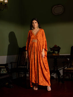 Paulmi & Harsh - Burnt Orange Self Woven Kaftan