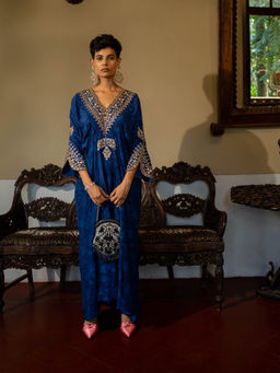 Paulmi & Harsh - Royal Blue Self Woven Kaftan
