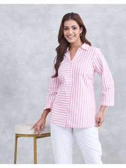Fabindia - Pink Cotton Stripe Shirt