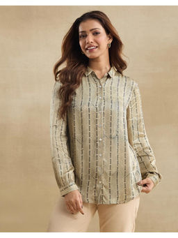 Fabindia - Khaki Rayon Blend Bagri Printed Allure Shirt