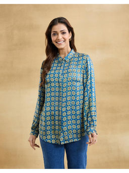 Fabindia - Blue Rayon Blend Jarah Allure Shirt