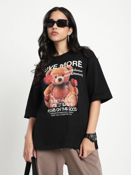 R&B - Graphic Oversized Women Black T-Shirt