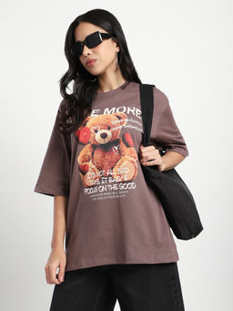 R&B - Graphic Oversized Women Taupe T-Shirt