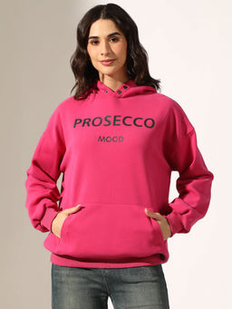 SHOWOFFFF - Edition Womens Typography Pink Oversized Hoodie Neck Sweatshirt