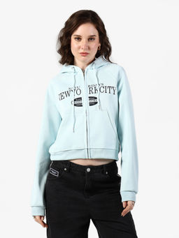 SHOWOFFFF - Edition Womens Typography Blue Zip-Up Sweatshirt