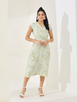 Latin Quarters - Green Printed Casual A-Line Midi Dress