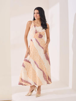 Latin Quarters - Yellow Printed Strappy Casual A-Line Maxi Dress
