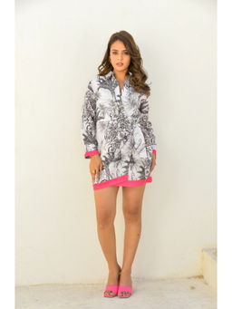 Branche - Noir Luxe - Monochrome Tropical Shirt mini Dress