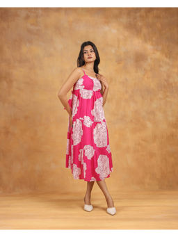 Branche - Pink Floral Tiered Cotton midi Dress