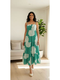 Branche - Turquoise Floral Tiered Cotton Midi Dress