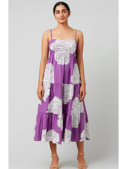 Branche - Violet Floral Tiered Cotton Midi Dress